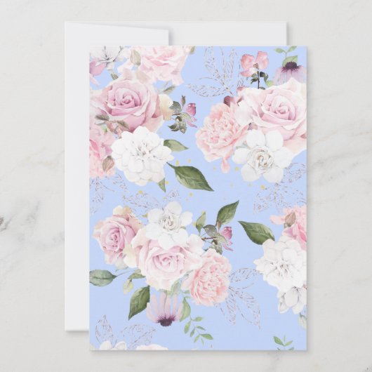 Floral Blue Periwinkle Gold Pink Weddenschap Kaart (Achterkant)