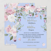 Floral Blue Periwinkle Gold Pink Weddenschap Kaart (Voorkant / Achterkant)