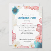 Floral Blue & Pink Graduation Invitation Kaart (Voorkant)