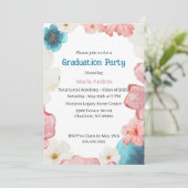 Floral Blue & Pink Graduation Invitation Kaart (Staand voorkant)