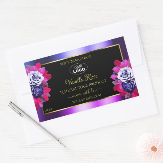 Floral Blue Pink Paars Black Product Labels Logo (Envelop)