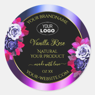 Floral Blue Pink Paars Black Product Labels Logo