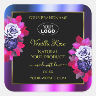 Floral Blue Pink Paars Black Product Labels Logo