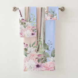 Floral Blue Pink Perfume Fles  Bad Handdoek