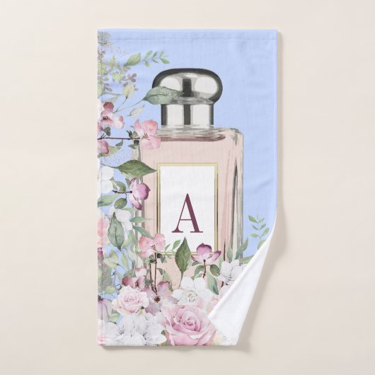 Floral Blue Pink Perfume Fles  Bad Handdoek (Handdoek)
