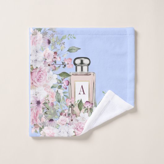 Floral Blue Pink Perfume Fles  Bad Handdoek (Wasdoekje)