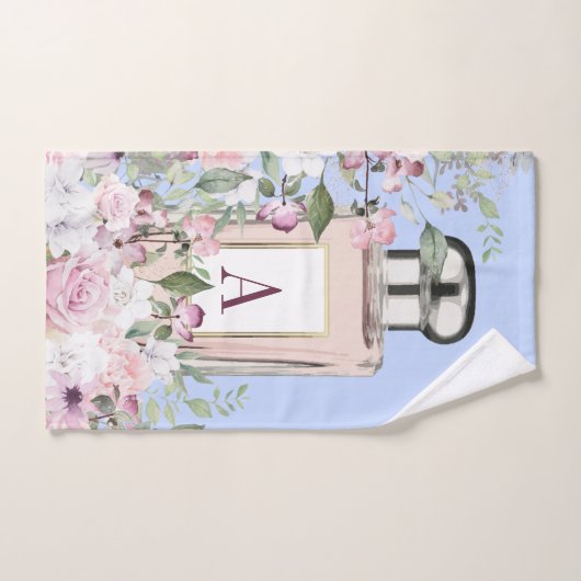 Floral Blue Pink Perfume Fles  Bad Handdoek (Handdoek)