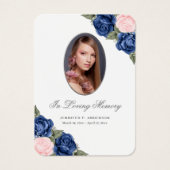 Floral Blue Pink Silver Memorial Funeral Prayer Visitekaartje (Voorkant)