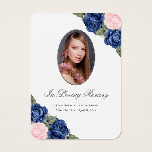 Floral Blue Pink Silver Memorial Funeral Prayer Visitekaartje (Voorkant)