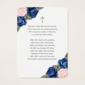 Floral Blue Pink Silver Memorial Funeral Prayer Visitekaartje (Achterkant)