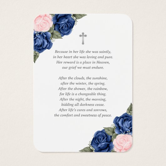 Floral Blue Pink Silver Memorial Funeral Prayer Visitekaartje (Achterkant)