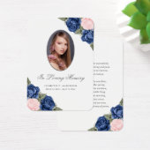 Floral Blue Pink Silver Memorial Funeral Prayer Visitekaartje (Bureau)