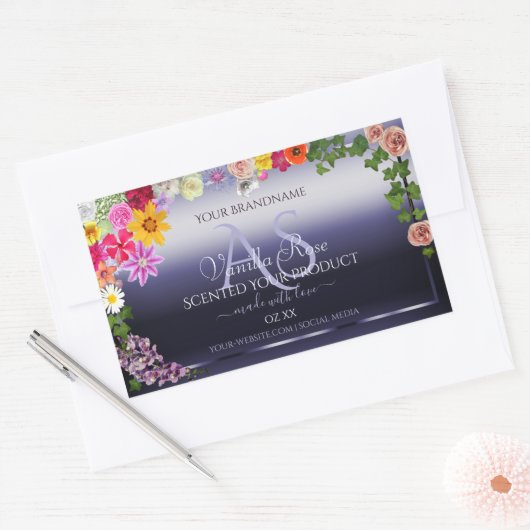 Floral Blue Product Packaging Labels met Monogram (Envelop)
