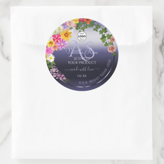 Floral Blue Product Packaging Labels Monogram Logo (Tas)