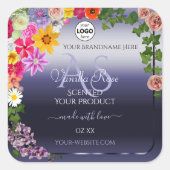 Floral Blue Product Packaging Labels Monogram Logo (Voorkant)