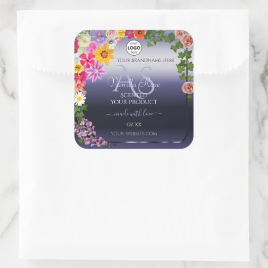 Floral Blue Product Packaging Labels Monogram Logo (Tas)