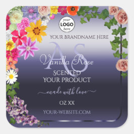 Floral Blue Product Packaging Labels Monogram Logo