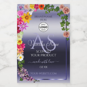 Floral Blue Product Packaging Labels Monogram Logo Voedselcontainer Etiket