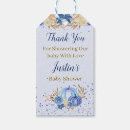Floral Blue Pumpkin Baby shower Cadeaulabel