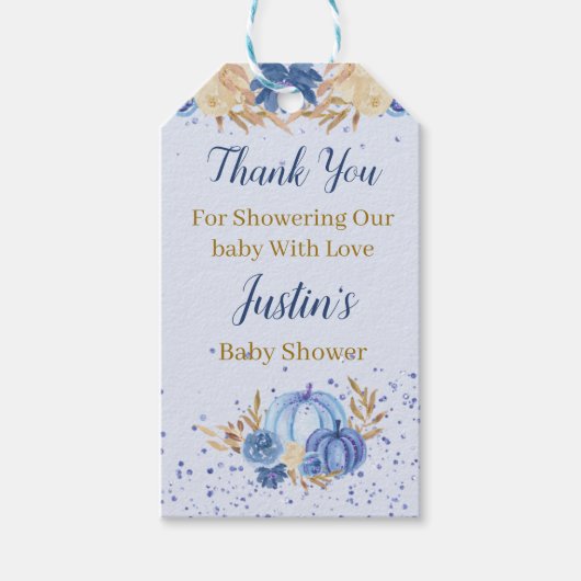 Floral Blue Pumpkin Baby shower Cadeaulabel (Voorkant)