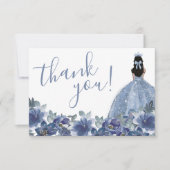 Floral Blue Quinceanera Bedankkaart (Voorkant)