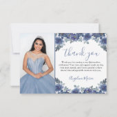 Floral Blue Quinceanera Bedankkaart (Achterkant)