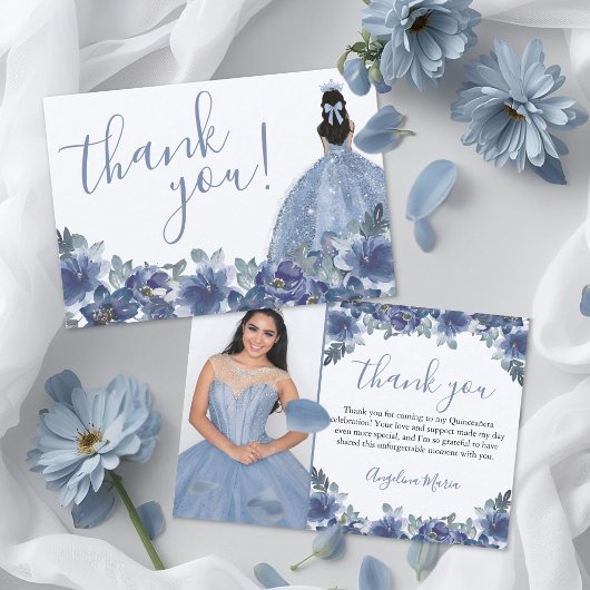 Floral Blue Quinceanera Bedankkaart