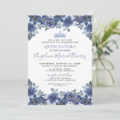 Floral Blue Quinceanera Kaart (Staand voorkant)