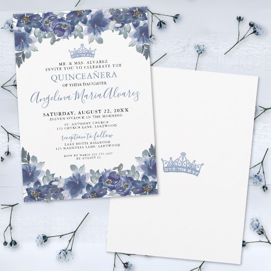 Floral Blue Quinceanera Kaart