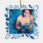 Floral Blue Quinceanera-kerstfoto Ornament (Voorkant)