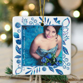 Floral Blue Quinceanera-kerstfoto Ornament