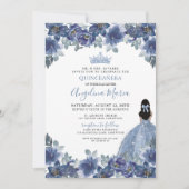 Floral Blue Quinceanera Uitnodiging (Voorkant)