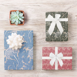  Floral Blue Red Morris Pattern Tulip Inpakpapier Vel