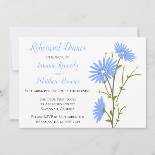 Floral Blue Rehearsal Dinner Daisy Flower Wedding Kaart (Voorkant)
