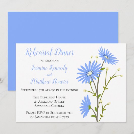 Floral Blue Rehearsal Dinner Daisy Flower Wedding Kaart (Voorkant / Achterkant)