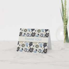Floral Blue Retro Pattern Thank You Bedankkaart