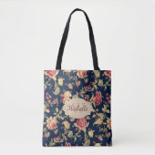  Floral Blue Roos monogram & naam Tote Bag (Voorkant)