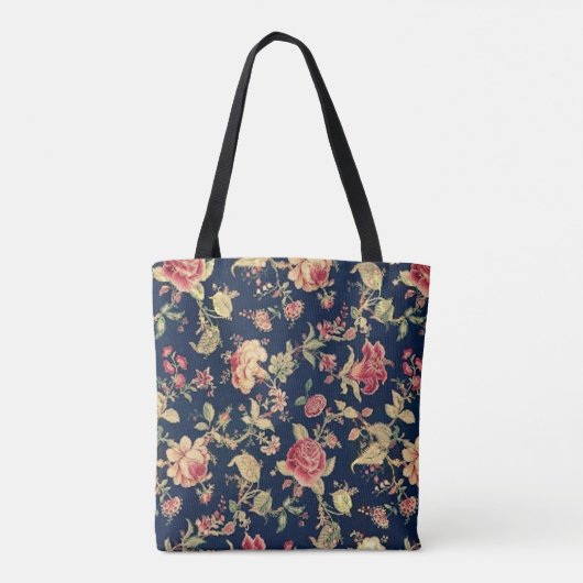 Floral Blue Roos monogram & naam Tote Bag (Achterkant)