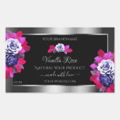 Floral Blue Roses Product Labels Black Silver (Voorkant)
