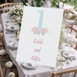 Floral blue, roze pastel 1st Birthday party giften Reclamebord Met Voetstuk