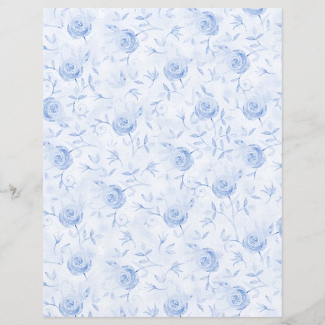 Floral Blue Rozen Damask Scrapbook paper (Voorkant)