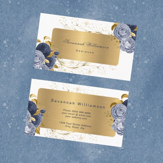 Floral Blue Rozen Gold  Visitekaartje