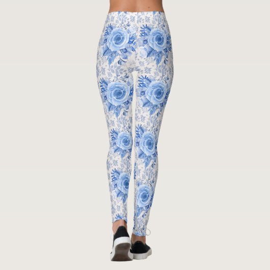 Floral Blue Rozen op witte Leggings vrouwen (Achterkant)