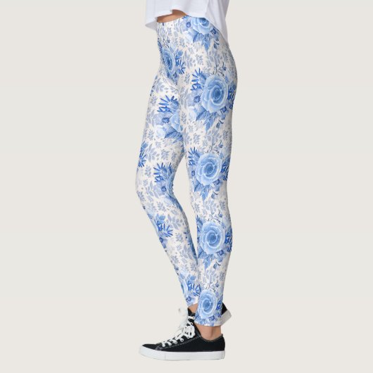 Floral Blue Rozen op witte Leggings vrouwen (Links)