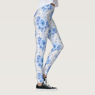 Floral Blue Rozen op witte Leggings vrouwen