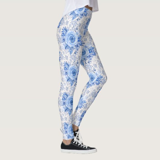 Floral Blue Rozen op witte Leggings vrouwen (Rechts)