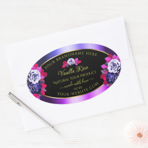 Floral Blue Rozen Roze Paarse zwarte etiketten