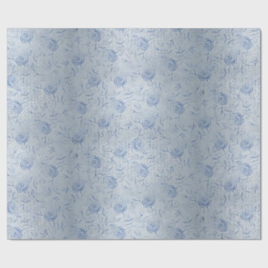 Floral Blue Rozen Silver Shimmer Chic Cadeaupapier (Vlak)