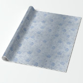 Floral Blue Rozen Silver Shimmer Chic Cadeaupapier (Uitgerold)