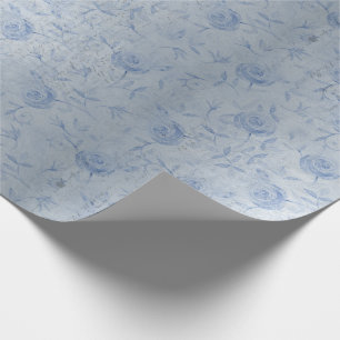 Floral Blue Rozen Silver Shimmer Chic Cadeaupapier